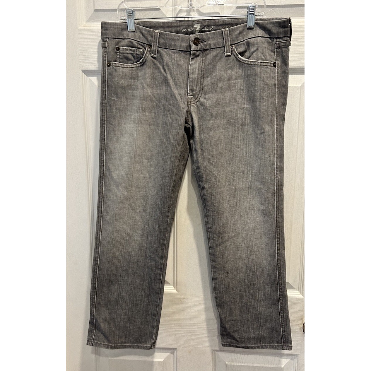 7 For All Mankind Womens Kate Crop Gray Straight Leg Jeans Size 32 Made Usa